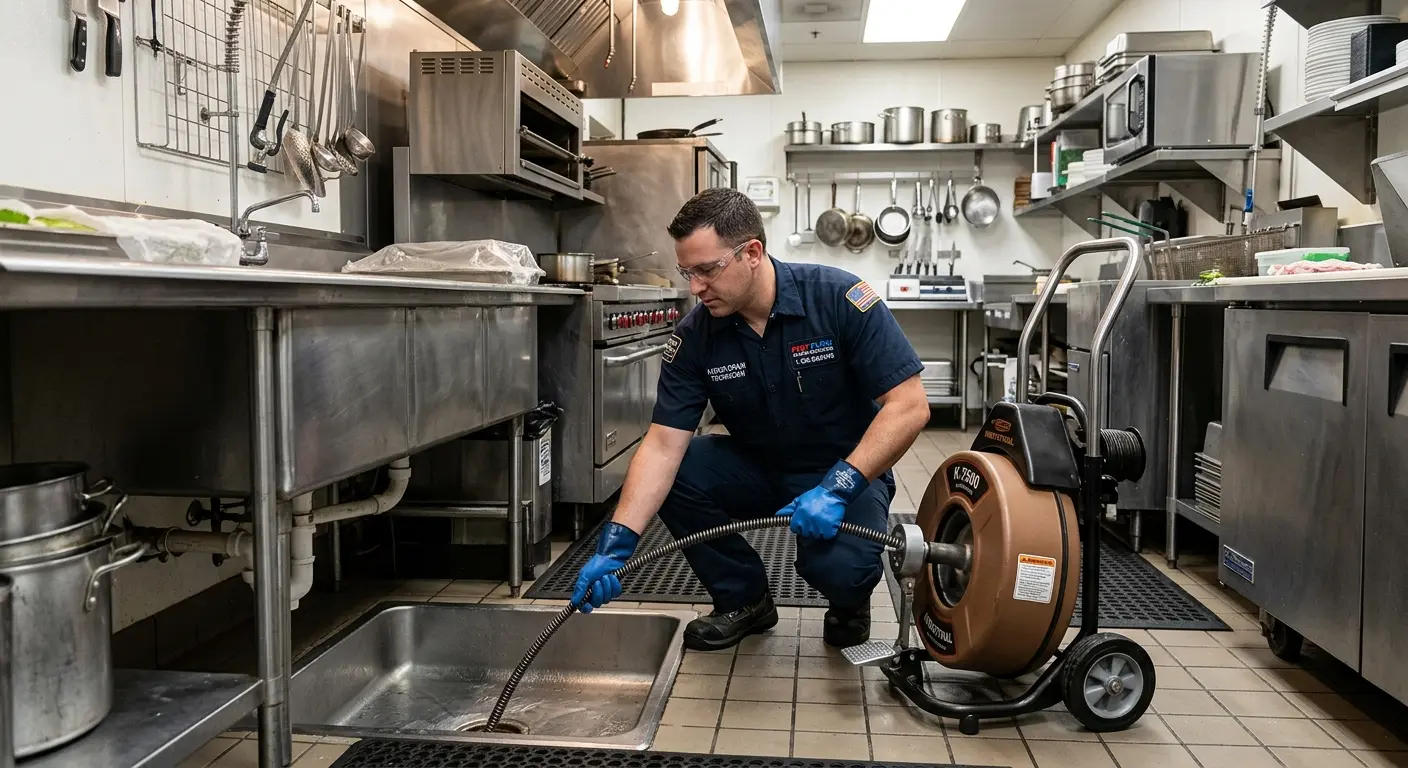 Commercial drain cleaning service in a restaurant kitchen in Whitehouse